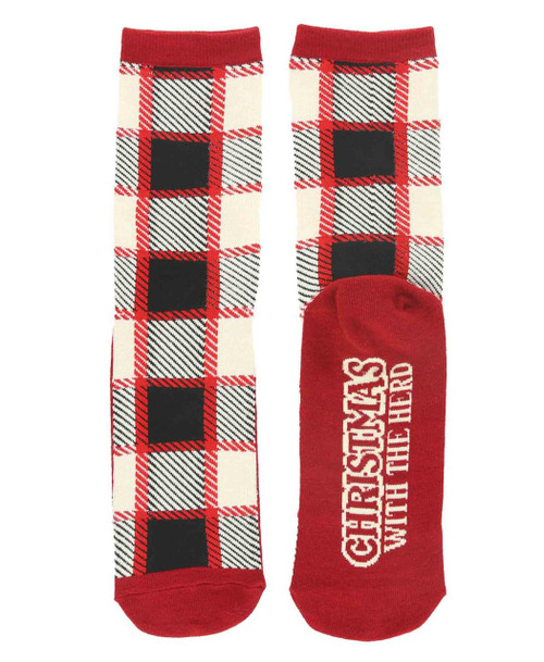 lazy one Black Plaid Christmas With The Herd Crew Sock