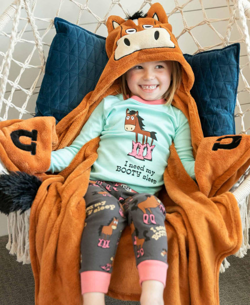 Lazy One Booty Sleep Blue Kid's Horse Long Sleeve PJ's