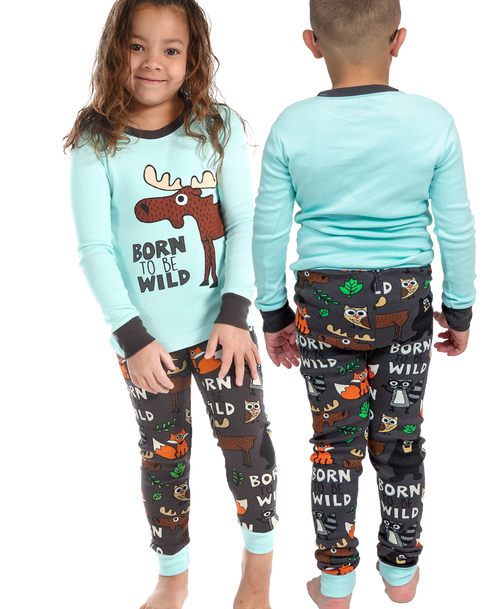lazy one Born To Be Wild Kid's Long Sleeve Critter PJ's