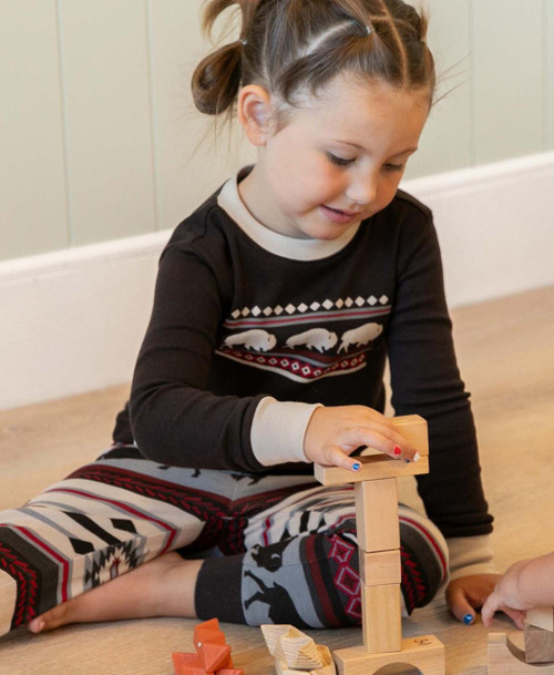 Lazy One Buffalo Fair Isle Grey Kid's Long Sleeve PJ's