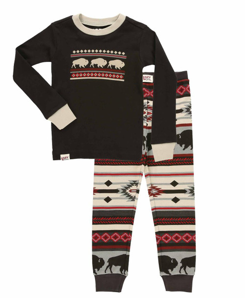 lazy one Buffalo Fair Isle Grey Kid's Long Sleeve PJ's