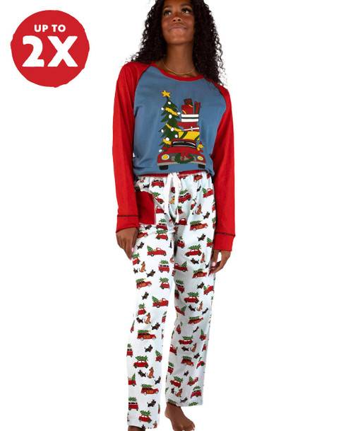 lazy one Christmas Cars Women's Regular Fit Long Sleeve PJ Set