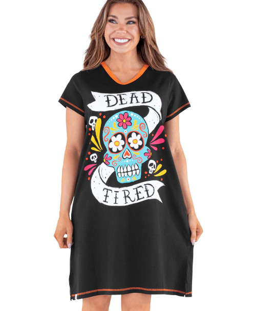 lazy one Dead Tired Women's Black V-neck Nightshirt