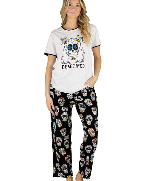 lazy one Dead Tired Women's Skull Regular Fit PJ Set