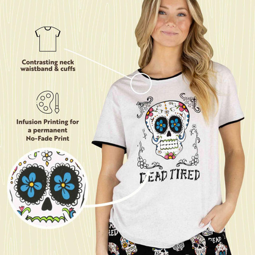 Lazy One Dead Tired Women's Skull Regular Fit PJ Tee