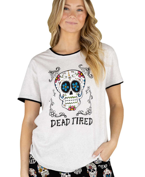 lazy one Dead Tired Women's Skull Regular Fit PJ Tee
