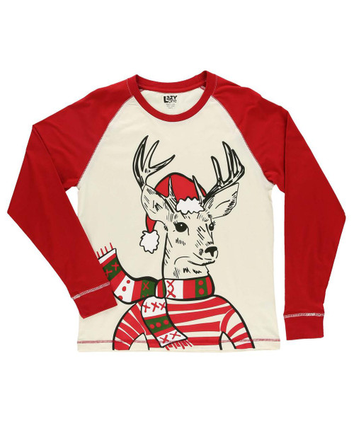 Lazy One Deer Christmas Women's Regular Fit Long Sleeve PJ Tee