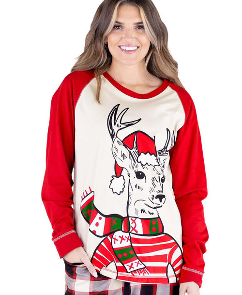 lazy one Deer Christmas Women's Regular Fit Long Sleeve PJ Tee