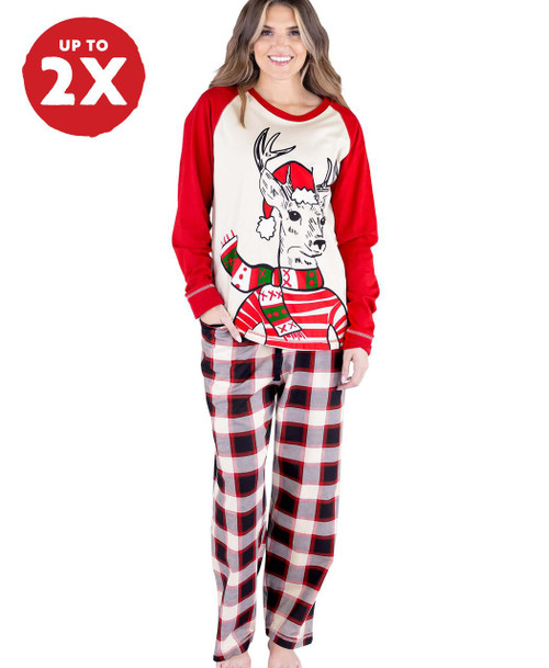 lazy one Deer Christmas Women's Regular Fit Long Sleeve PJ Set