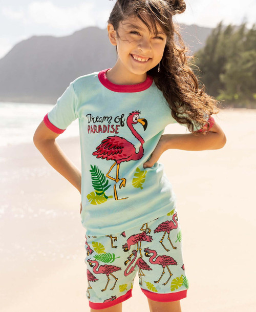 Lazy One Dream Of Paradise Kid's Flamingo PJ Short Set