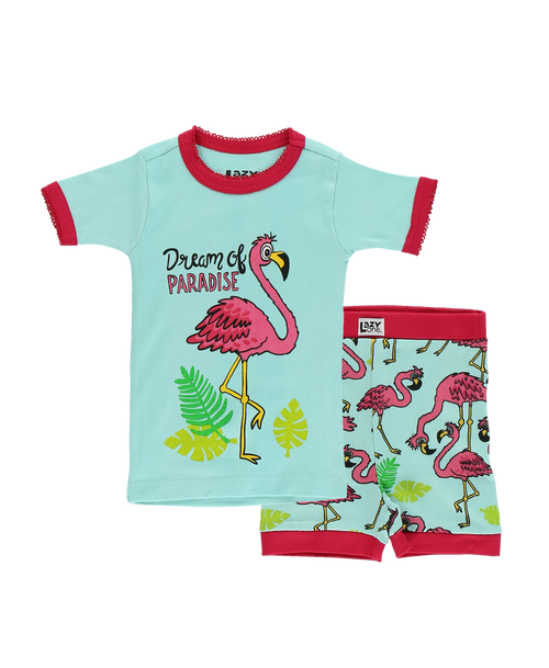 Lazy One Dream Of Paradise Kid's Flamingo PJ Short Set
