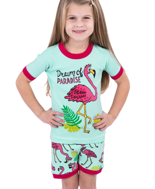 lazy one Dream Of Paradise Kid's Flamingo PJ Short Set