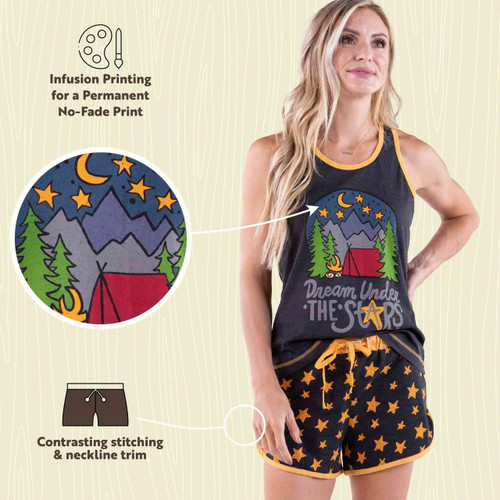 Lazy One Dream Under The Stars Women's Camping Tank & Short Set