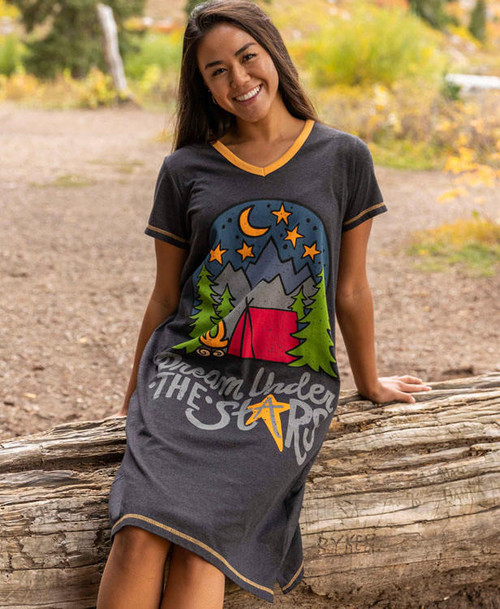 Lazy One Dream Under The Stars Women's Camping V-Neck Nightshirt
