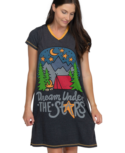 lazy one Dream Under The Stars Women's Camping V-Neck Nightshirt