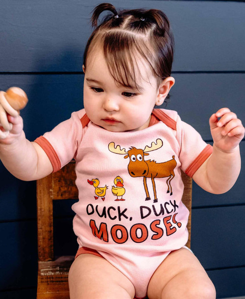 Lazy One Duck Duck Moose Infant Pink Onesie Creeper