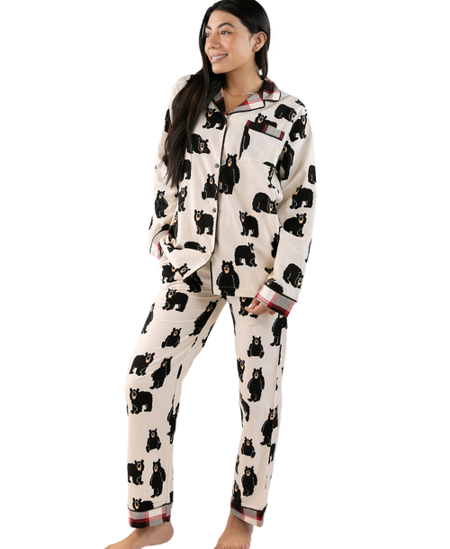 lazy one Family Bear Women's Button Down Pajama Set