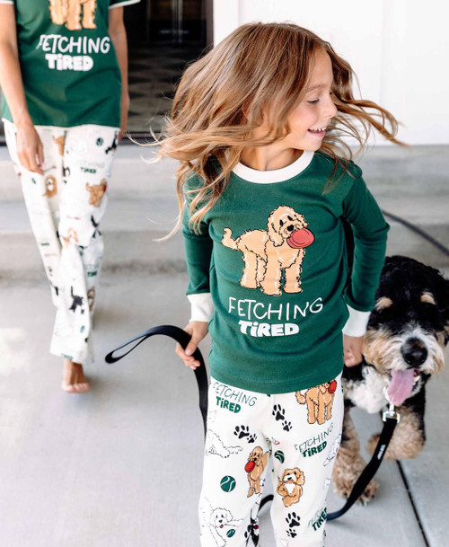 Lazy One Fetching Tired Dark Green Kid's Long Sleeve Dog Pajamas