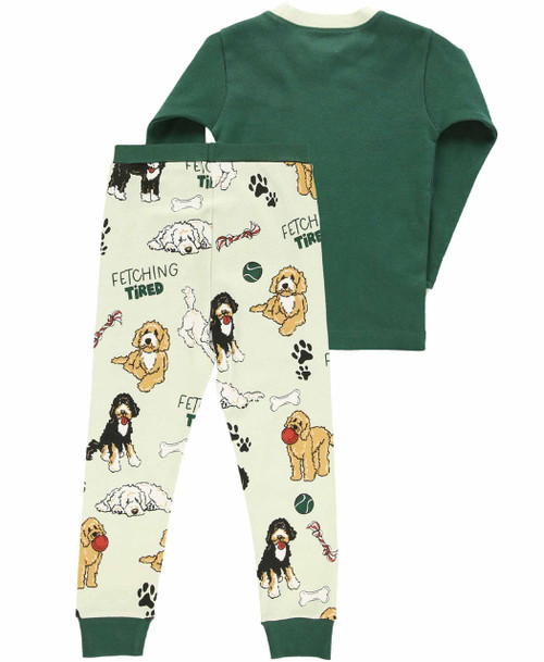 Lazy One Fetching Tired Dark Green Kid's Long Sleeve Dog Pajamas