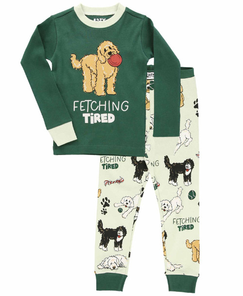 lazy one Fetching Tired Dark Green Kid's Long Sleeve Dog Pajamas