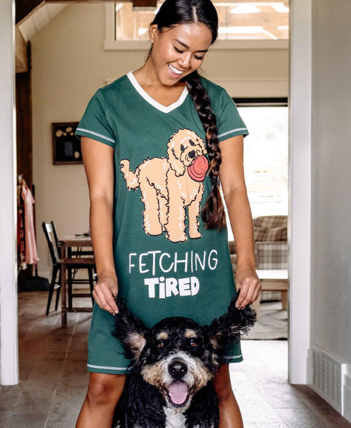 Lazy One Fetching Tired Dark Green Women's Dog V-Neck Nightshirt