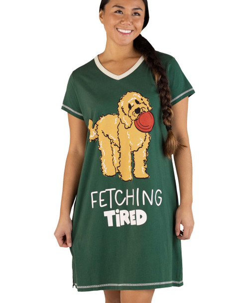 lazy one Fetching Tired Dark Green Women's Dog V-Neck Nightshirt