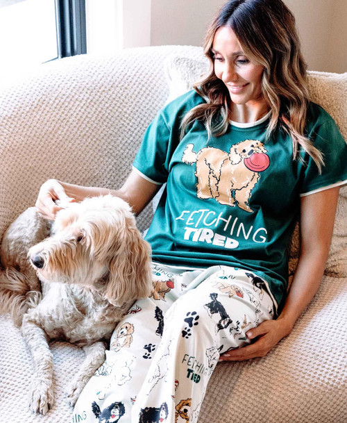 Lazy One Fetching Tired Dark Green Women's Regular Fit Dog PJ Set