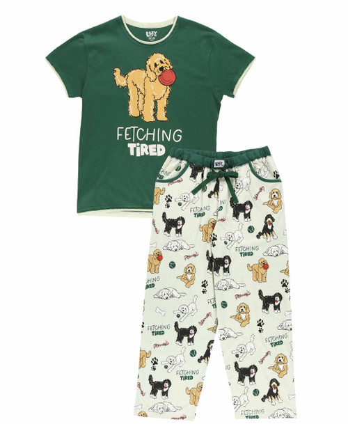 Lazy One Fetching Tired Dark Green Women's Regular Fit Dog PJ Set