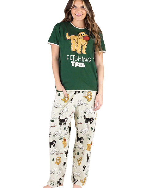 lazy one Fetching Tired Dark Green Women's Regular Fit Dog PJ Set