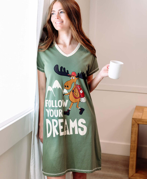 Lazy One Follow Your Dreams Moose Women's V-neck Nightshirt