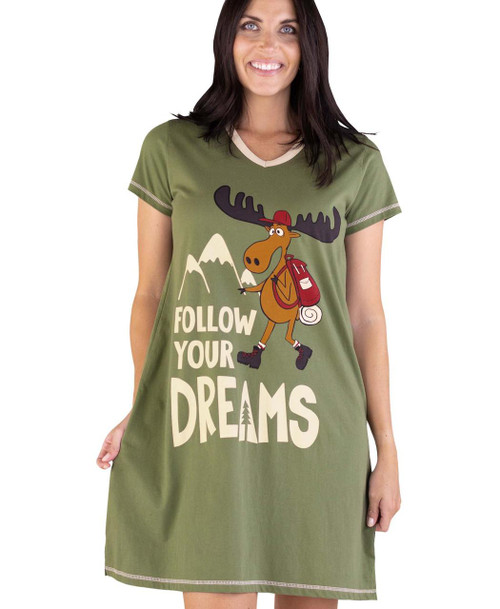 lazy one Follow Your Dreams Moose Women's V-neck Nightshirt