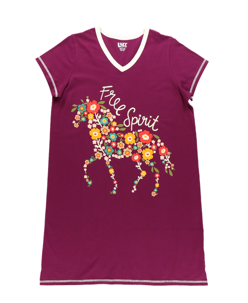 Lazy One Free Spirit Women's Horse V-Neck Nightshirt