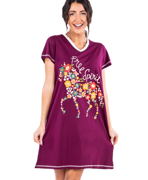 lazy one Free Spirit Women's Horse V-Neck Nightshirt