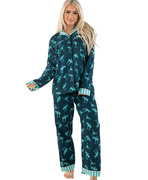 lazy one Funky Moose Women's Button Down Pajama Set