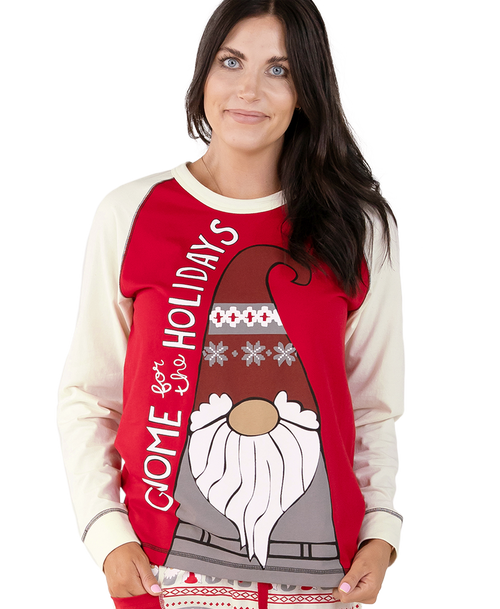 lazy one Gnome for the Holidays Women's Regular Fit Long Sleeve PJ Tee