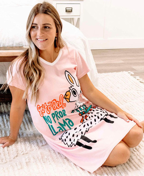 Lazy One Go To Bed No Prob Llama Women's V-Neck Nightshirt