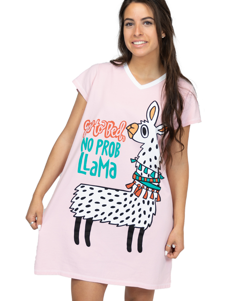 lazy one Go to Bed No Prob Llama Women's V-Neck Nightshirt