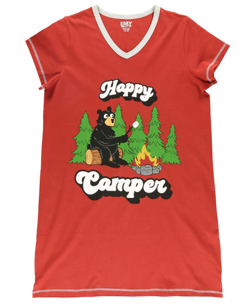 Lazy One Happy Camper Women's Red V-neck Nightshirt