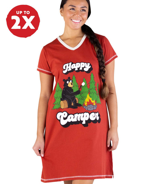 lazy one Happy Camper Women's Red V-neck Nightshirt