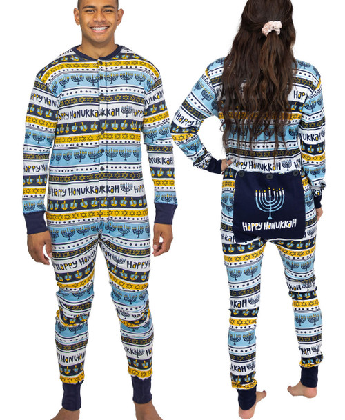 lazy one Happy Hanukkah Adult Onesie Menorah Flapjack