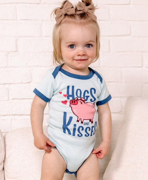 Lazy One Hogs & Kisses Blue Infant Pig Creeper Onesie