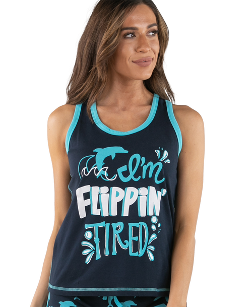 lazy one I'm Flippin' Tired Women's Dolphin Tank Top