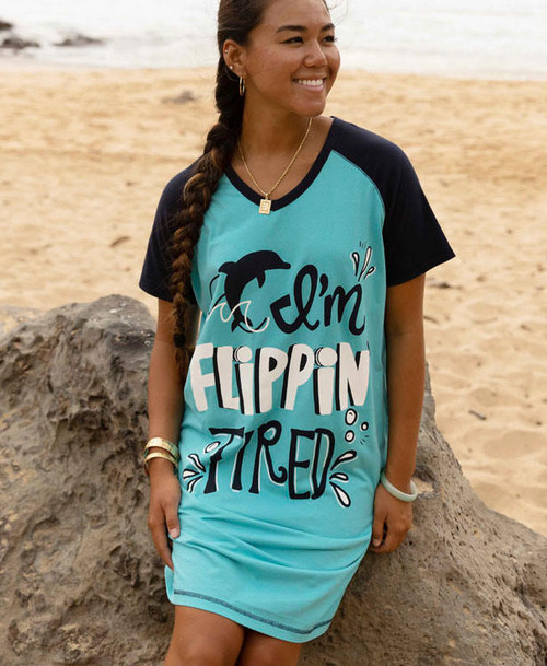 Lazy One I'm Flippin' Tired Women's Dolphin V-neck Nightshirt