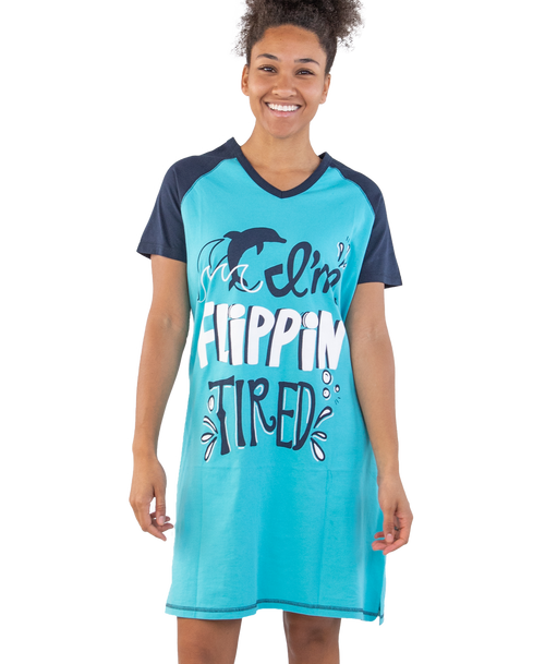 lazy one I'm Flippin' Tired Women's Dolphin V-neck Nightshirt