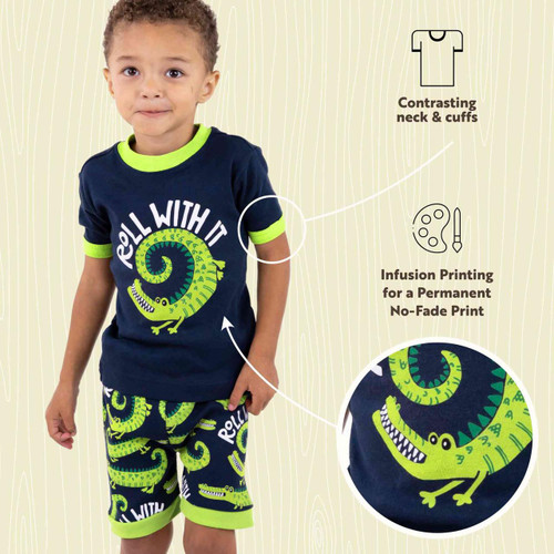 Lazy One Just Roll With It Kid's Alligator PJ Short Set