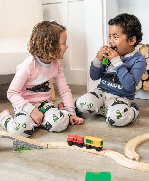 Lazy One All Aboard Pink Kid's Long Sleeve PJ's