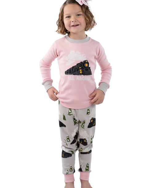lazy one All Aboard Pink Kid's Long Sleeve PJ's