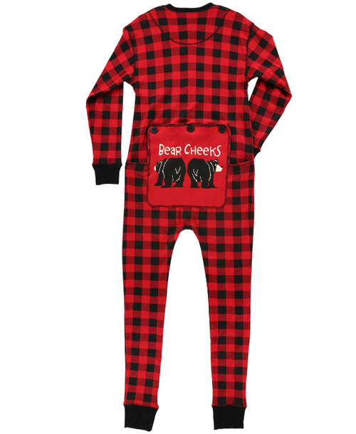 Lazy One Bear Cheeks Adult Plaid Onesie Flapjack