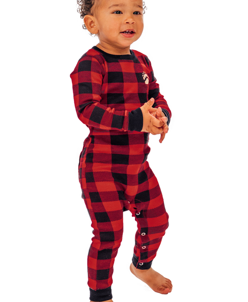 Lazy One Bear Cheeks Infant Plaid Onesie Flapjack