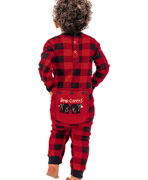 lazy one Bear Cheeks Infant Plaid Onesie Flapjack